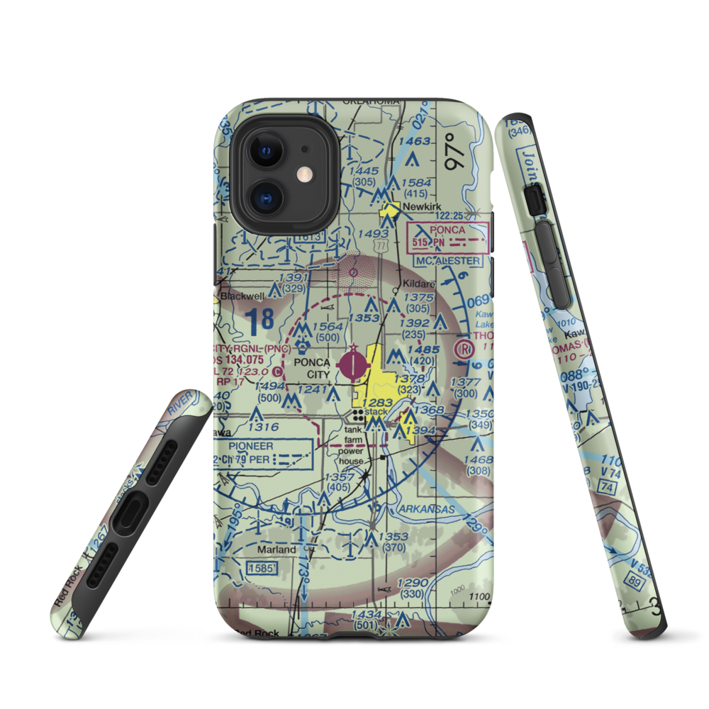 Ponca City Regional Airport (PNC) VFR Sectional  Tough iPhone Case iPhone 11 model shown