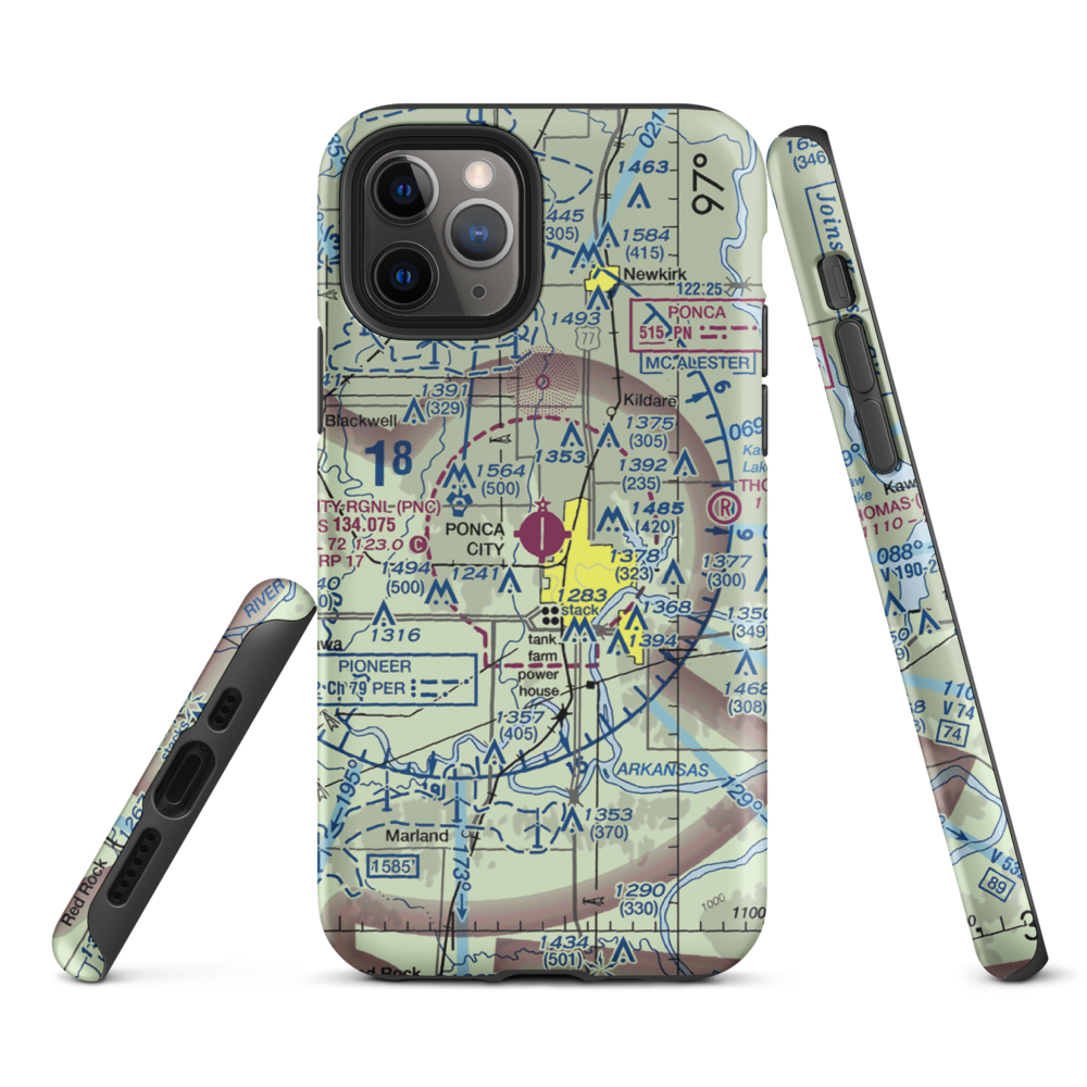 Ponca City Regional Airport (PNC) VFR Sectional  Tough iPhone Case iPhone 11 Pro model shown