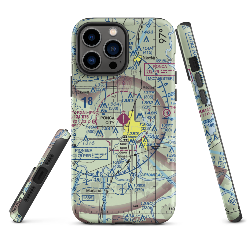 Ponca City Regional Airport (PNC) VFR Sectional  Tough iPhone Case iPhone 13 Pro Max model shown