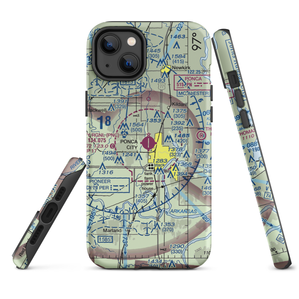 Ponca City Regional Airport (PNC) VFR Sectional  Tough iPhone Case iPhone 14 Plus model shown
