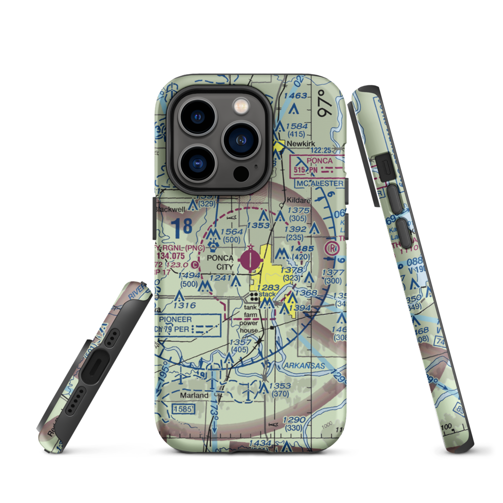 Ponca City Regional Airport (PNC) VFR Sectional  Tough iPhone Case iPhone 14 Pro model shown