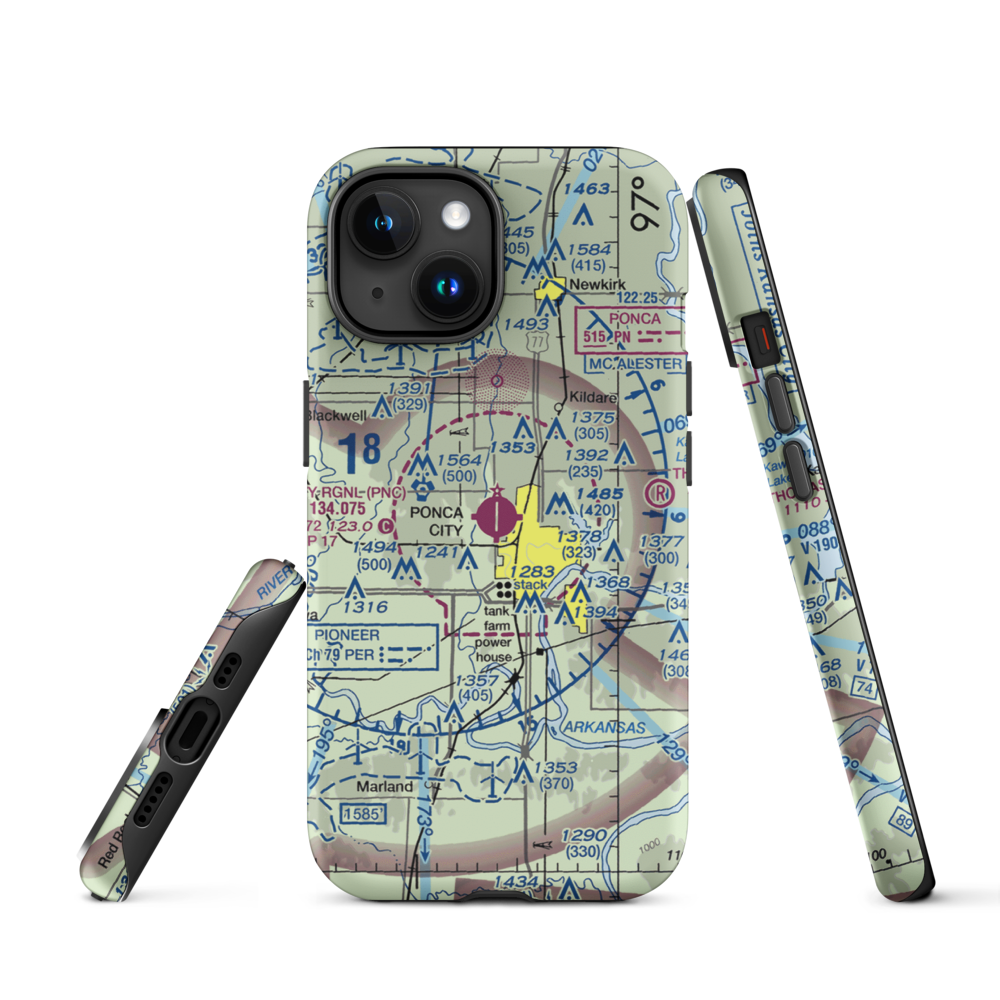 Ponca City Regional Airport (PNC) VFR Sectional  Tough iPhone Case iPhone 15 model shown