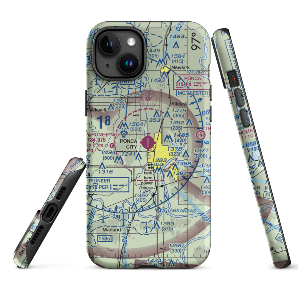 Ponca City Regional Airport (PNC) VFR Sectional  Tough iPhone Case iPhone 15 Plus model shown