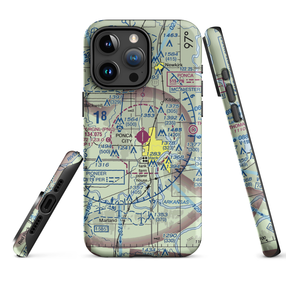 Ponca City Regional Airport (PNC) VFR Sectional  Tough iPhone Case iPhone 15 Pro Max model shown