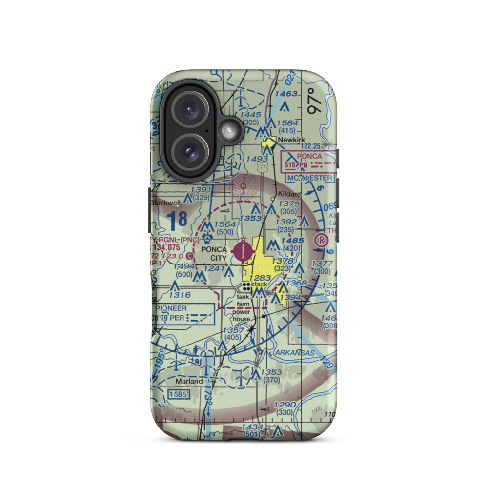 Ponca City Regional Airport (PNC) VFR Sectional  Tough iPhone Case iPhone 16 model shown