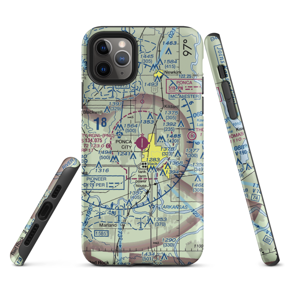 Ponca City Regional Airport (PNC) VFR Sectional  Tough iPhone Case iPhone 11 Pro Max model shown