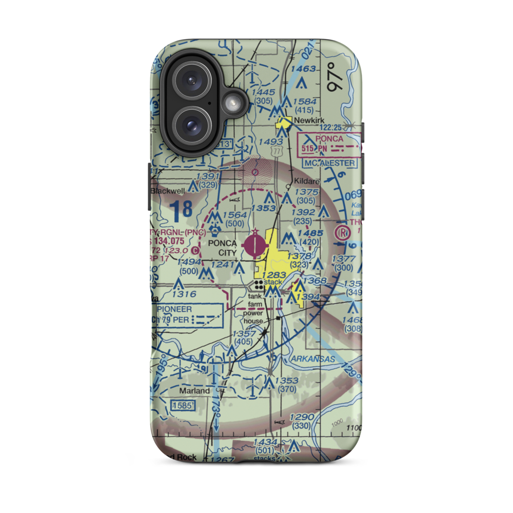 Ponca City Regional Airport (PNC) VFR Sectional  Tough iPhone Case iPhone 16 Plus model shown