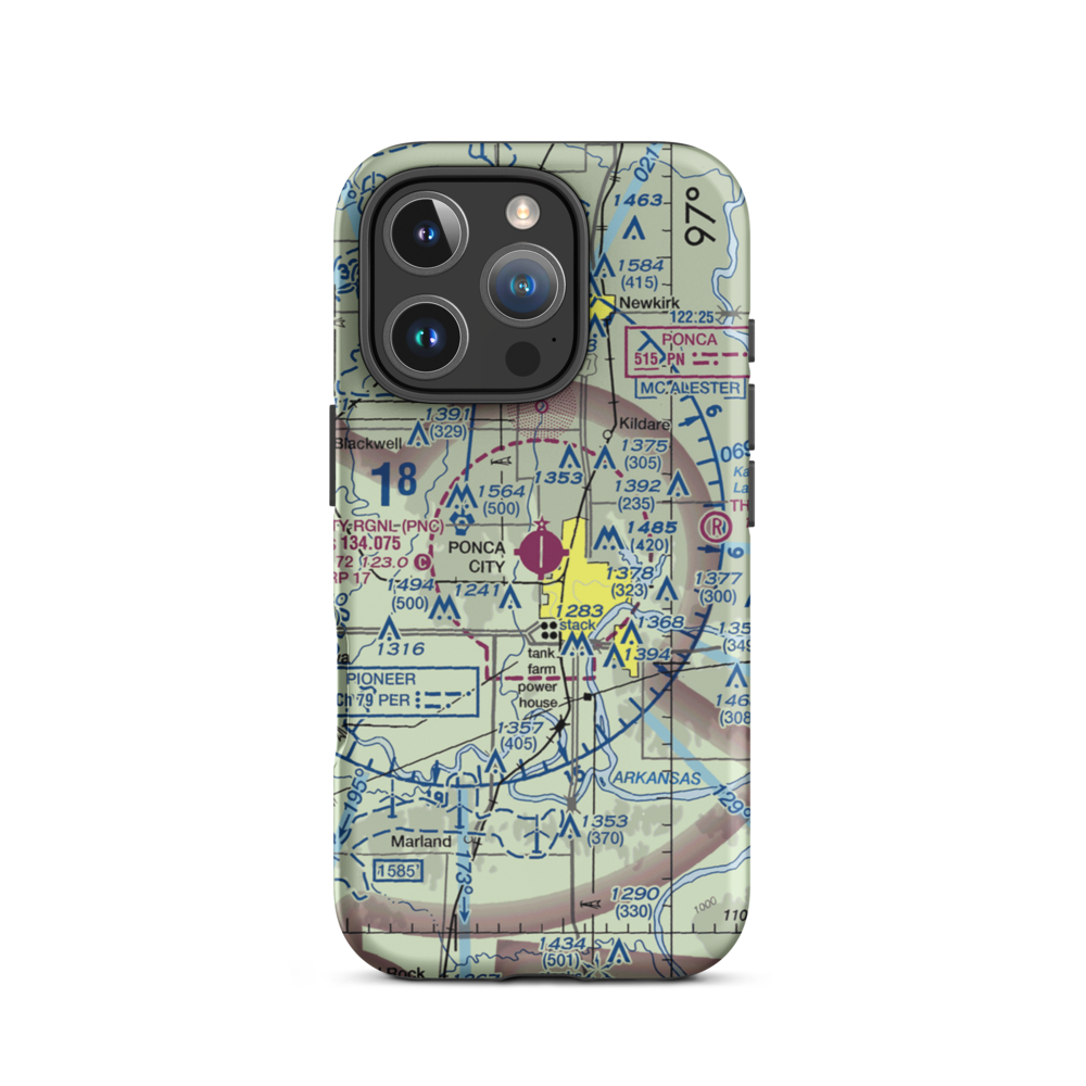 Ponca City Regional Airport (PNC) VFR Sectional  Tough iPhone Case iPhone 16 Pro model shown