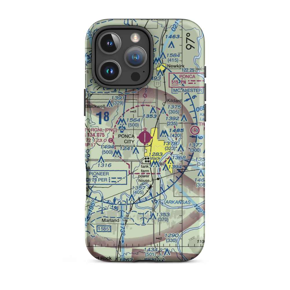 Ponca City Regional Airport (PNC) VFR Sectional  Tough iPhone Case iPhone 16 Pro Max model shown