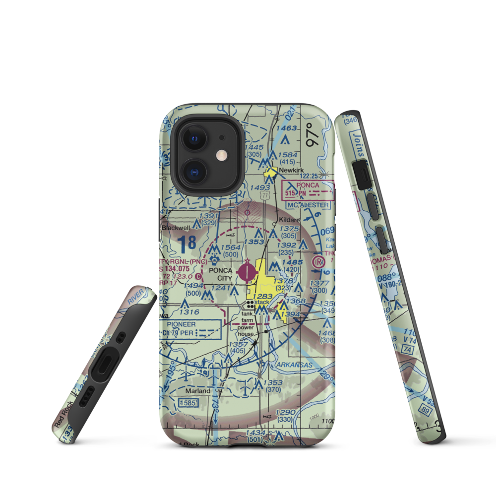 Ponca City Regional Airport (PNC) VFR Sectional  Tough iPhone Case iPhone 12 mini model shown