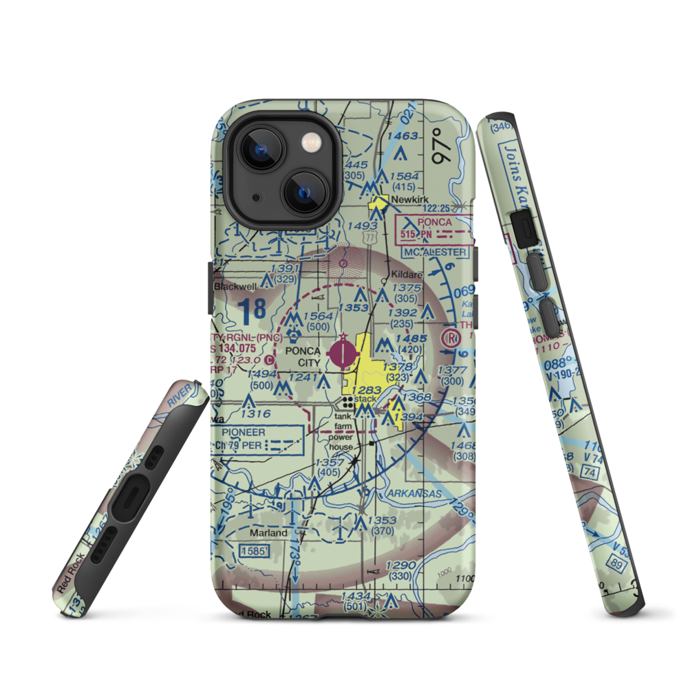 Ponca City Regional Airport (PNC) VFR Sectional  Tough iPhone Case iPhone 13 model shown