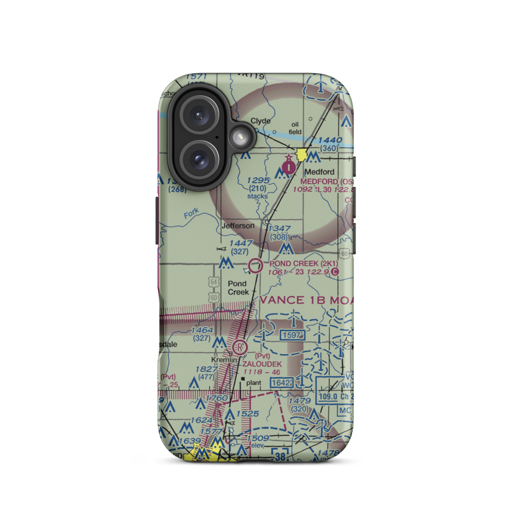 Pond Creek Municipal Airport (2K1) VFR Sectional  Tough iPhone Case iPhone 16 model shown