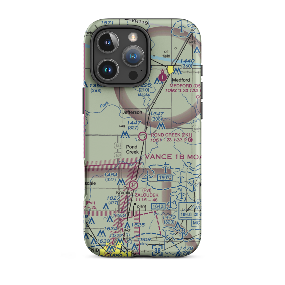 Pond Creek Municipal Airport (2K1) VFR Sectional  Tough iPhone Case iPhone 16 Pro Max model shown