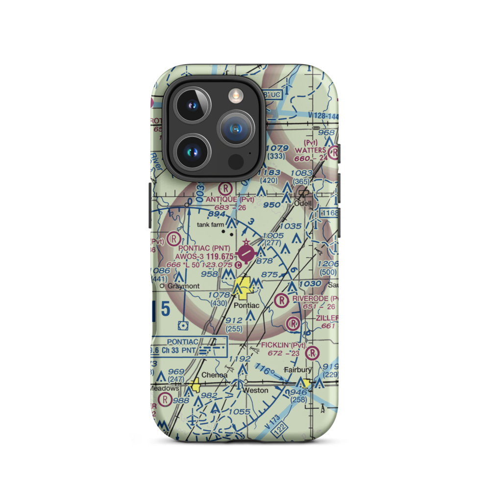 Pontiac Municipal Airport (PNT) VFR Sectional  Tough iPhone Case iPhone 16 Pro model shown