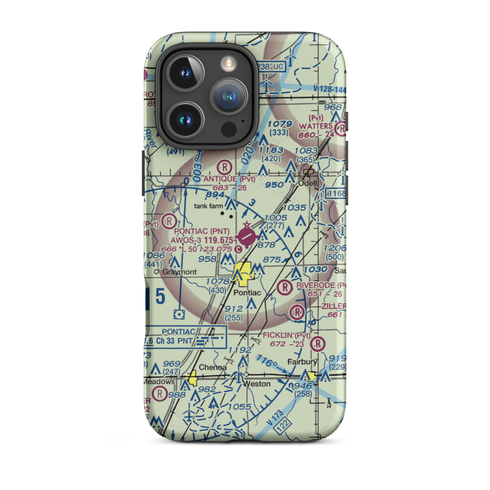 Pontiac Municipal Airport (PNT) VFR Sectional  Tough iPhone Case iPhone 16 Pro Max model shown