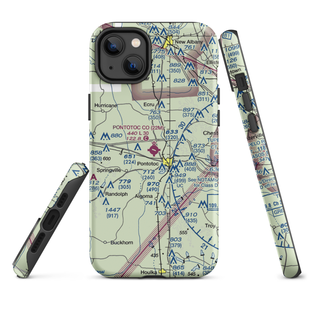 Pontotoc County Airport (22M) VFR Sectional  Tough iPhone Case iPhone 14 Plus model shown