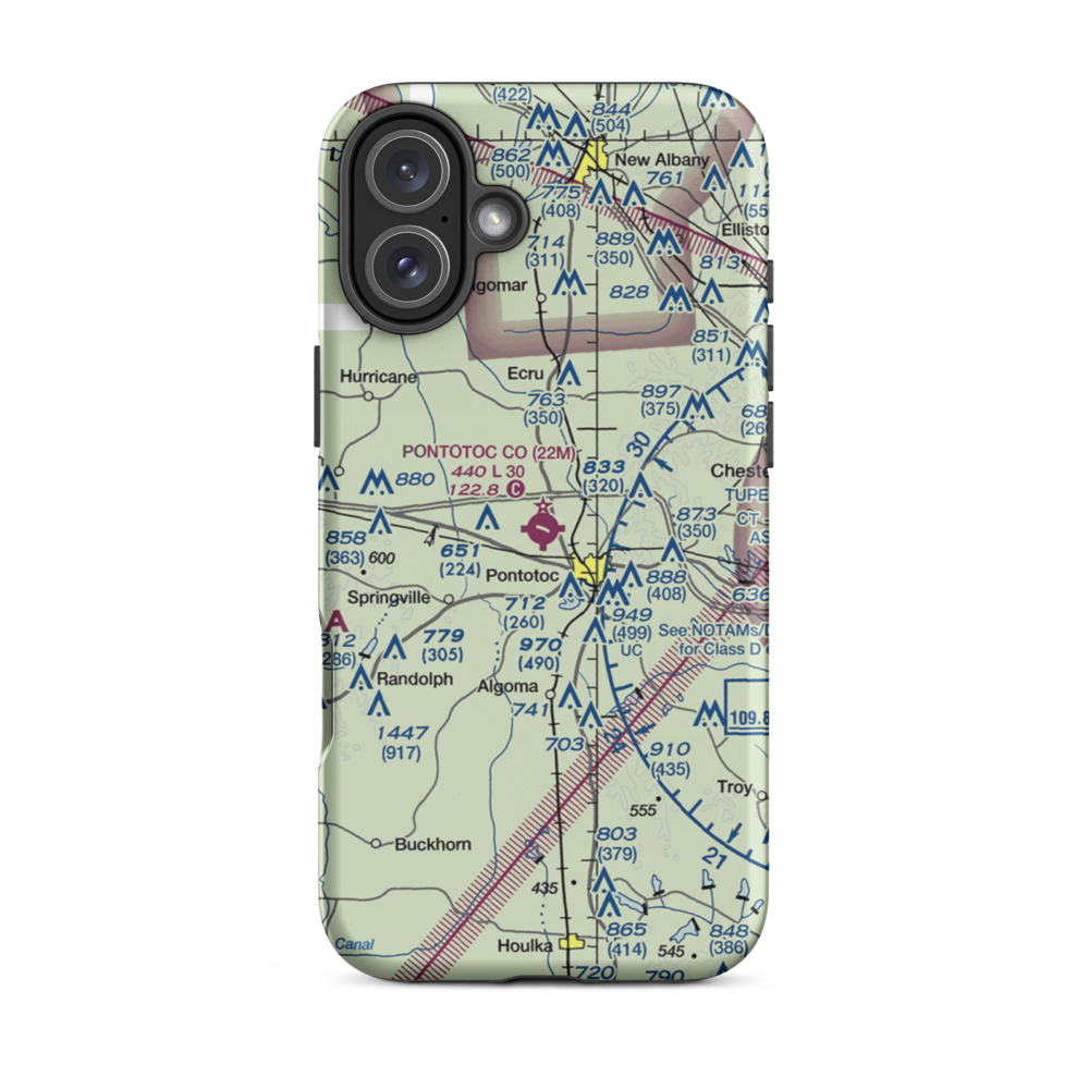 Pontotoc County Airport (22M) VFR Sectional  Tough iPhone Case iPhone 16 Plus model shown