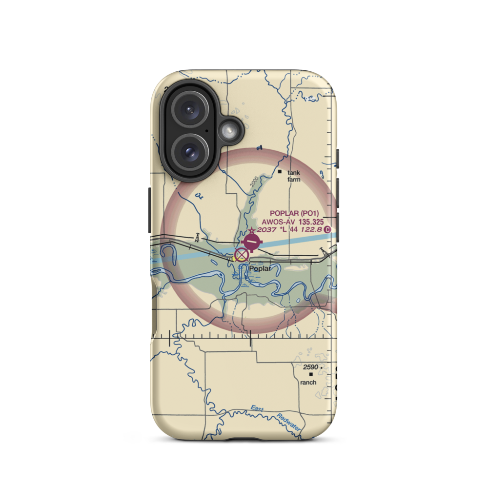 Poplar Airport (42S) VFR Sectional  Tough iPhone Case iPhone 16 model shown