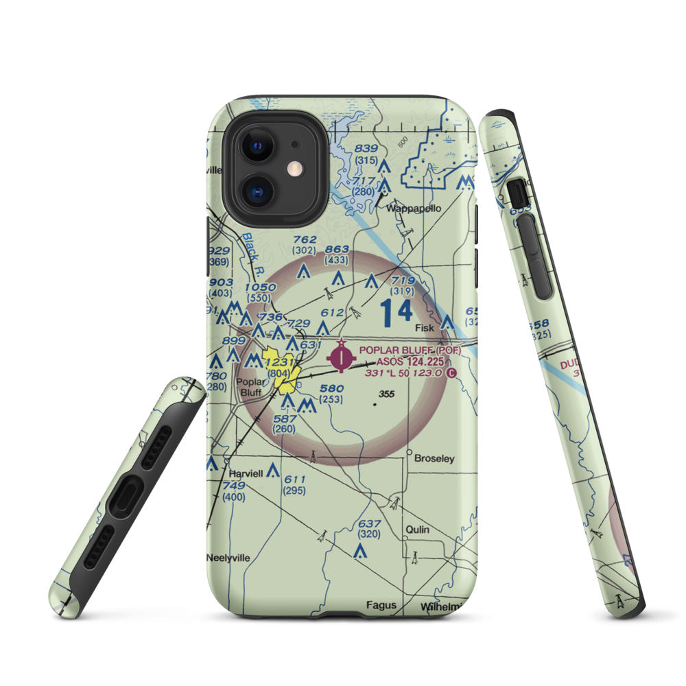 Poplar Bluff Municipal Airport (POF) VFR Sectional  Tough iPhone Case iPhone 11 model shown