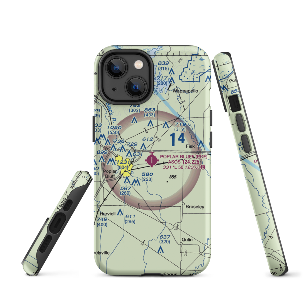 Poplar Bluff Municipal Airport (POF) VFR Sectional  Tough iPhone Case iPhone 14 model shown