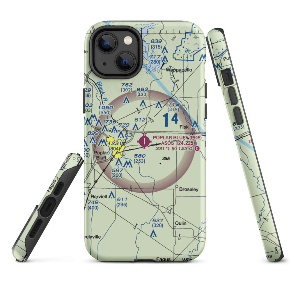 Poplar Bluff Municipal Airport (POF) VFR Sectional  Tough iPhone Case iPhone 14 Plus model shown