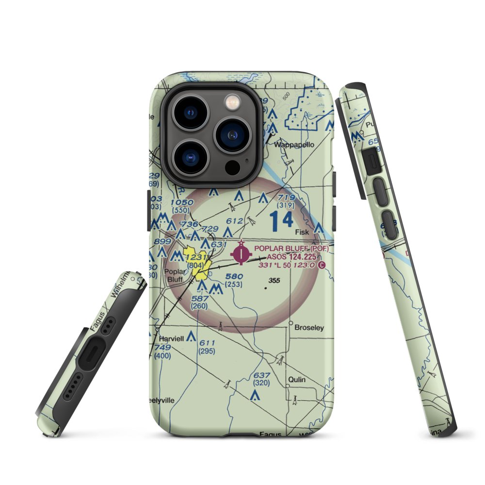 Poplar Bluff Municipal Airport (POF) VFR Sectional  Tough iPhone Case iPhone 14 Pro model shown