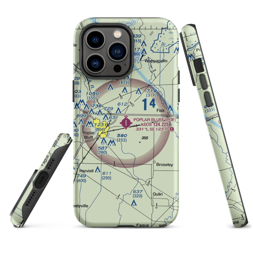 Poplar Bluff Municipal Airport (POF) VFR Sectional  Tough iPhone Case iPhone 14 Pro Max model shown