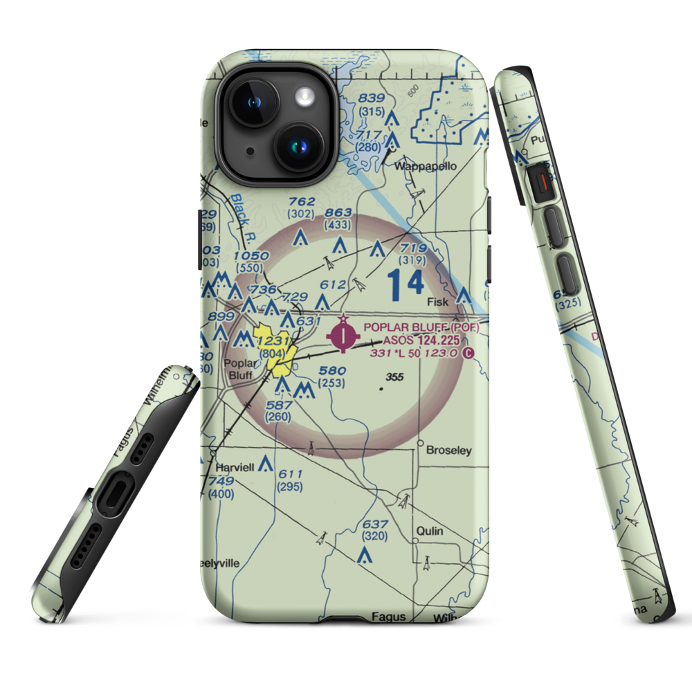 Poplar Bluff Municipal Airport (POF) VFR Sectional  Tough iPhone Case iPhone 15 Plus model shown