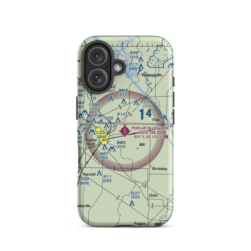 Poplar Bluff Municipal Airport (POF) VFR Sectional  Tough iPhone Case iPhone 16 model shown