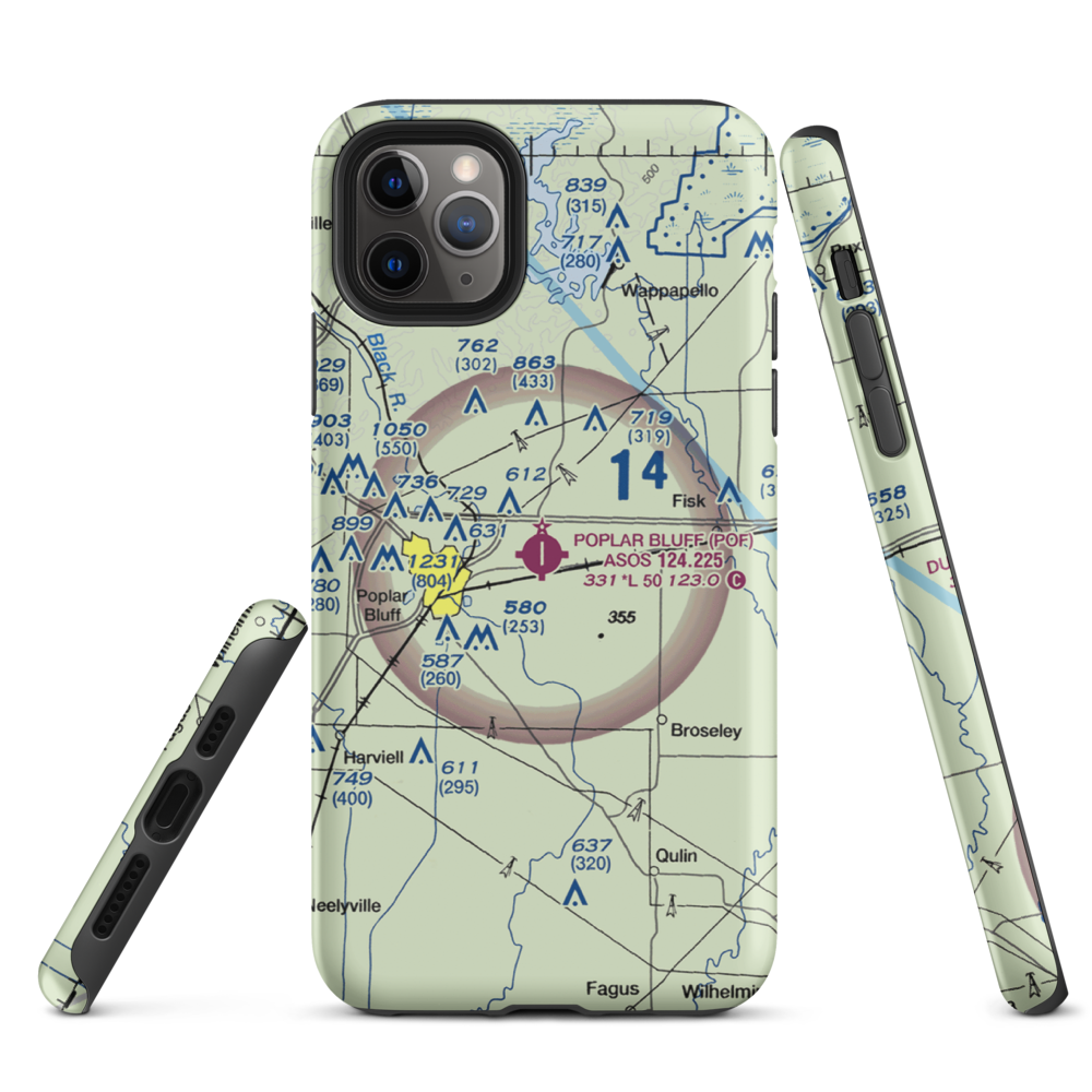 Poplar Bluff Municipal Airport (POF) VFR Sectional  Tough iPhone Case iPhone 11 Pro Max model shown
