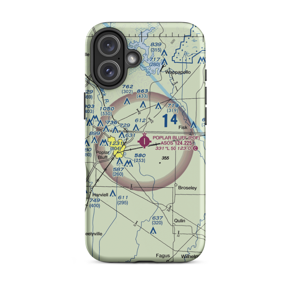 Poplar Bluff Municipal Airport (POF) VFR Sectional  Tough iPhone Case iPhone 16 Plus model shown
