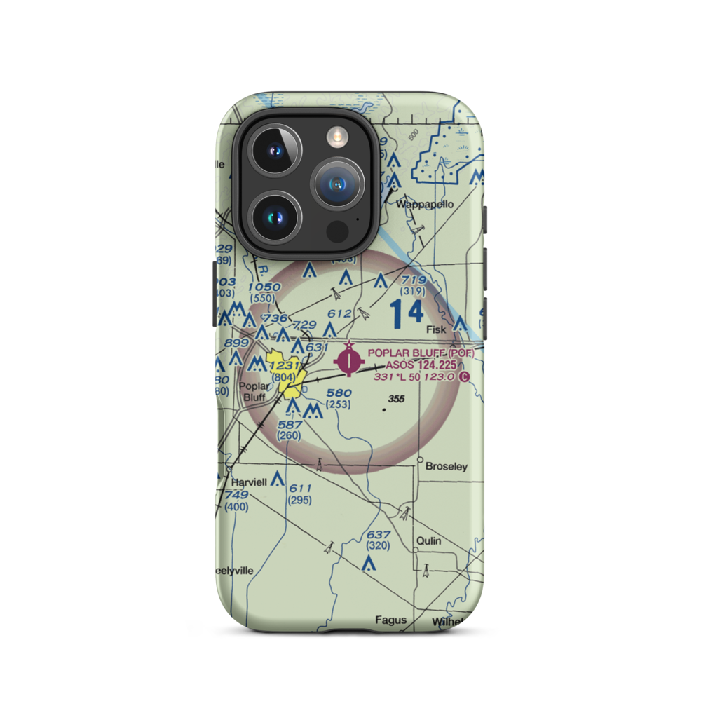 Poplar Bluff Municipal Airport (POF) VFR Sectional  Tough iPhone Case iPhone 16 Pro model shown