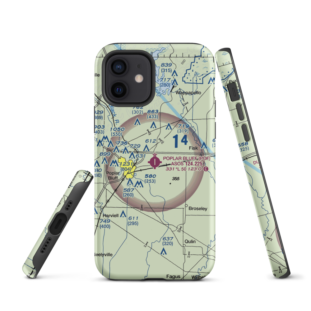 Poplar Bluff Municipal Airport (POF) VFR Sectional  Tough iPhone Case iPhone 12 model shown