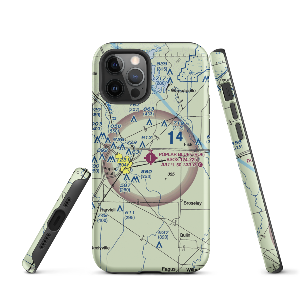 Poplar Bluff Municipal Airport (POF) VFR Sectional  Tough iPhone Case iPhone 12 Pro model shown