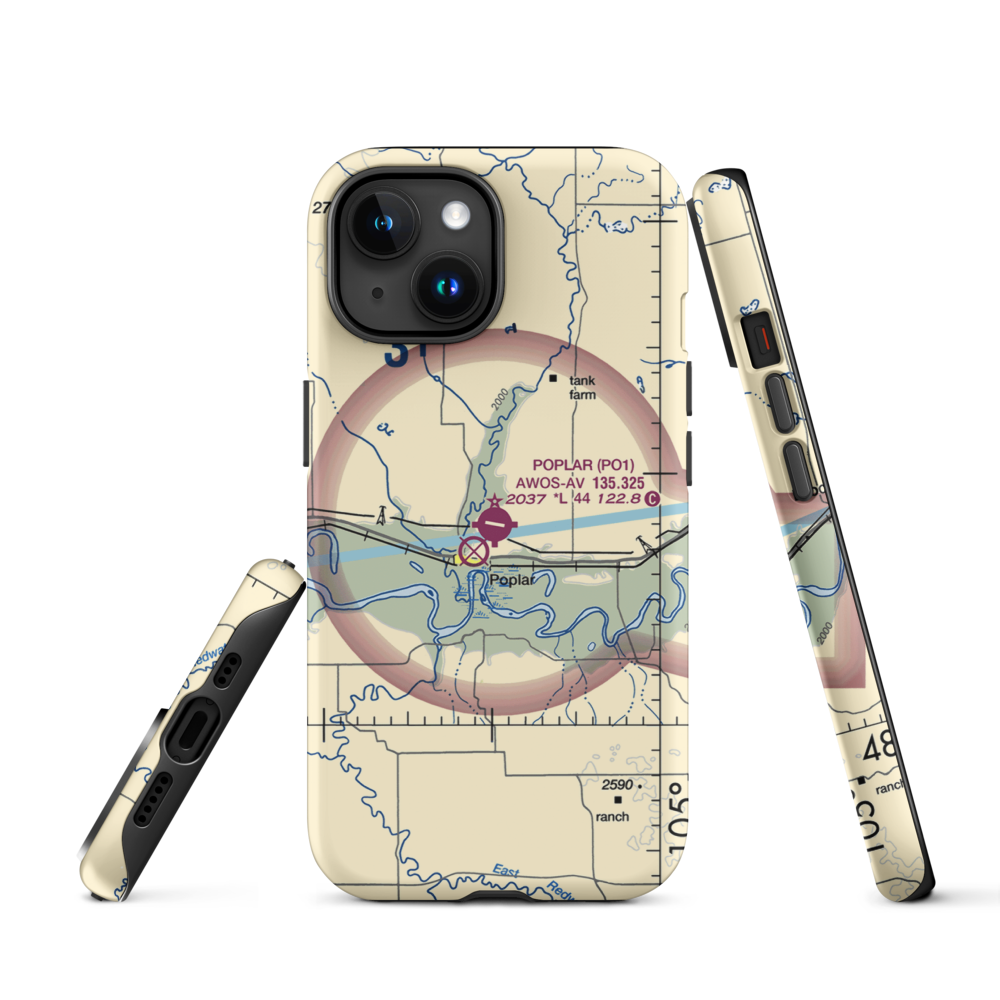 Poplar Muni Airport (PO1) VFR Sectional  Tough iPhone Case iPhone 15 model shown