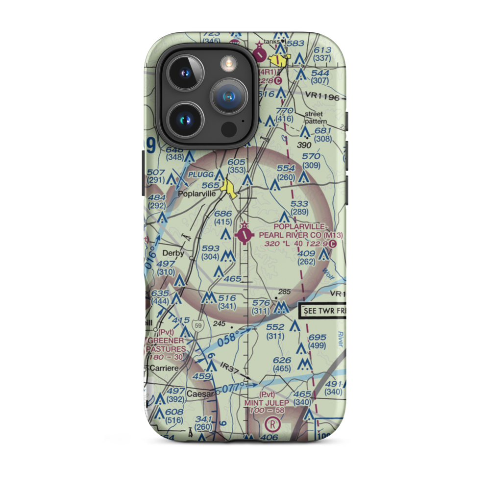Poplarville Pearl River County Airport (M13) VFR Sectional  Tough iPhone Case iPhone 16 Pro Max model shown