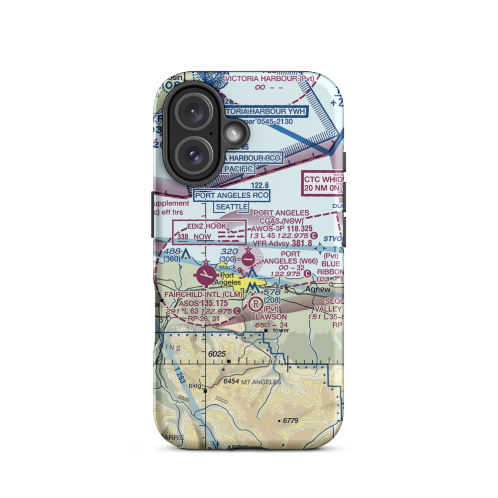 Port Angeles Cgas Airport (NOW) VFR Sectional  Tough iPhone Case iPhone 16 model shown