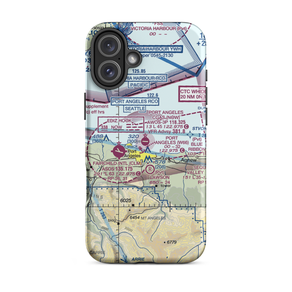Port Angeles Cgas Airport (NOW) VFR Sectional  Tough iPhone Case iPhone 16 Plus model shown