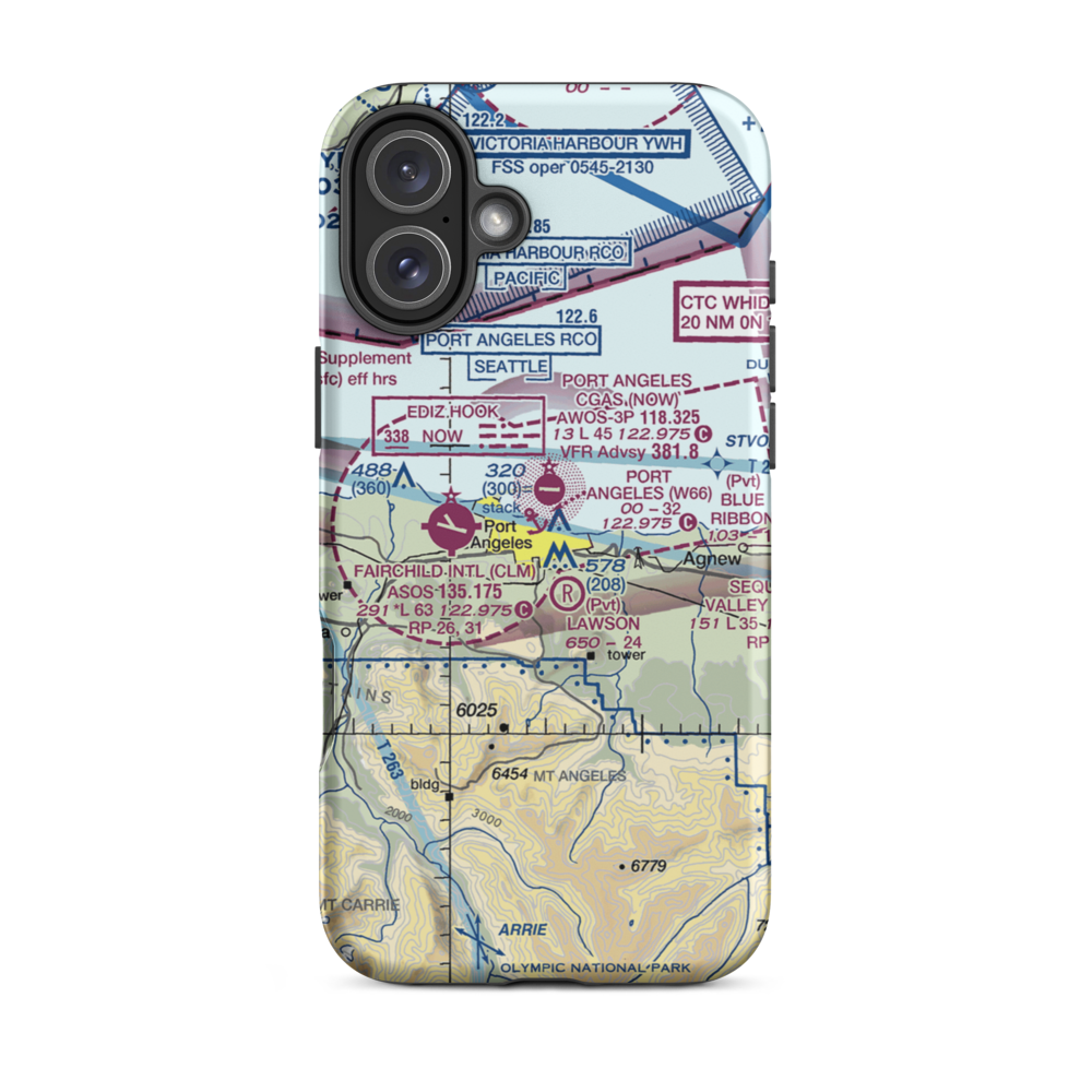 Port Angeles Seaplane Base (W66) VFR Sectional  Tough iPhone Case iPhone 16 Plus model shown