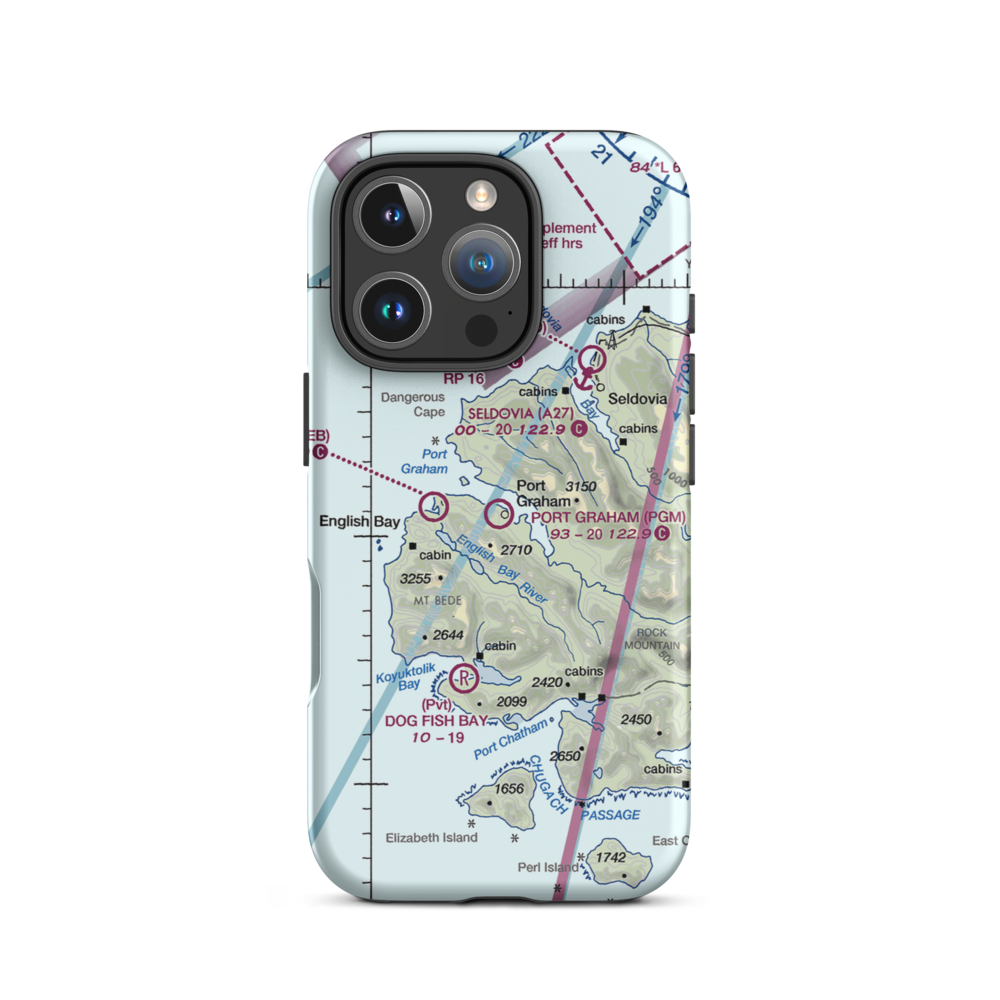 Port Graham Airport (PGM) VFR Sectional  Tough iPhone Case iPhone 16 Pro model shown