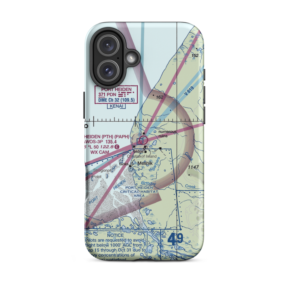 Port Heiden Airport (PTH) VFR Sectional  Tough iPhone Case iPhone 16 Plus model shown