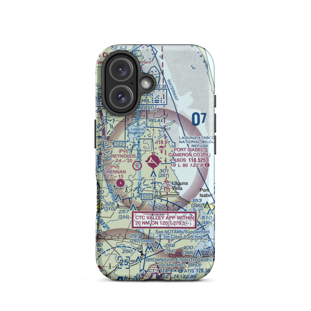 Port Isabel Cameron County Airport (PIL) VFR Sectional  Tough iPhone Case iPhone 16 model shown