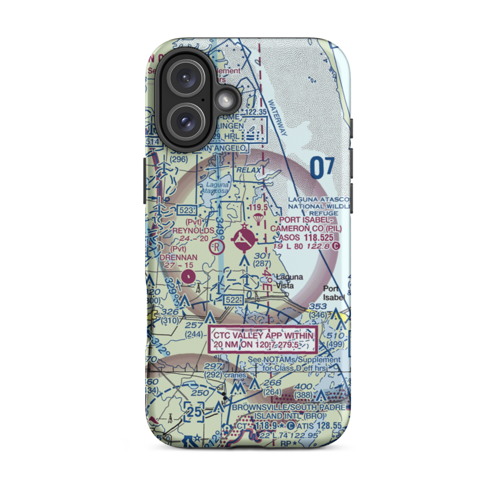 Port Isabel Cameron County Airport (PIL) VFR Sectional  Tough iPhone Case iPhone 16 Plus model shown