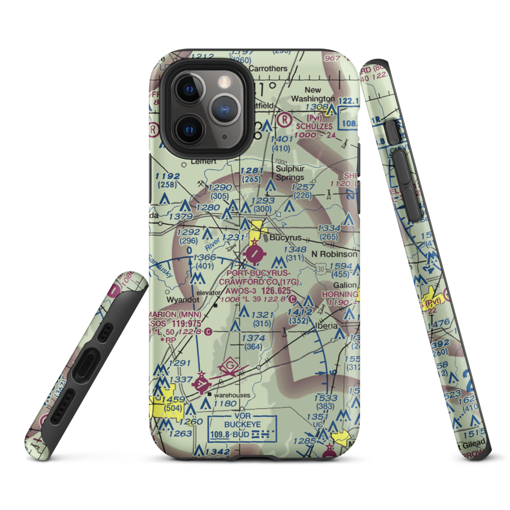 Port-Bucyrus-Crawford County Airport (17G) VFR Sectional  Tough iPhone Case iPhone 11 Pro model shown