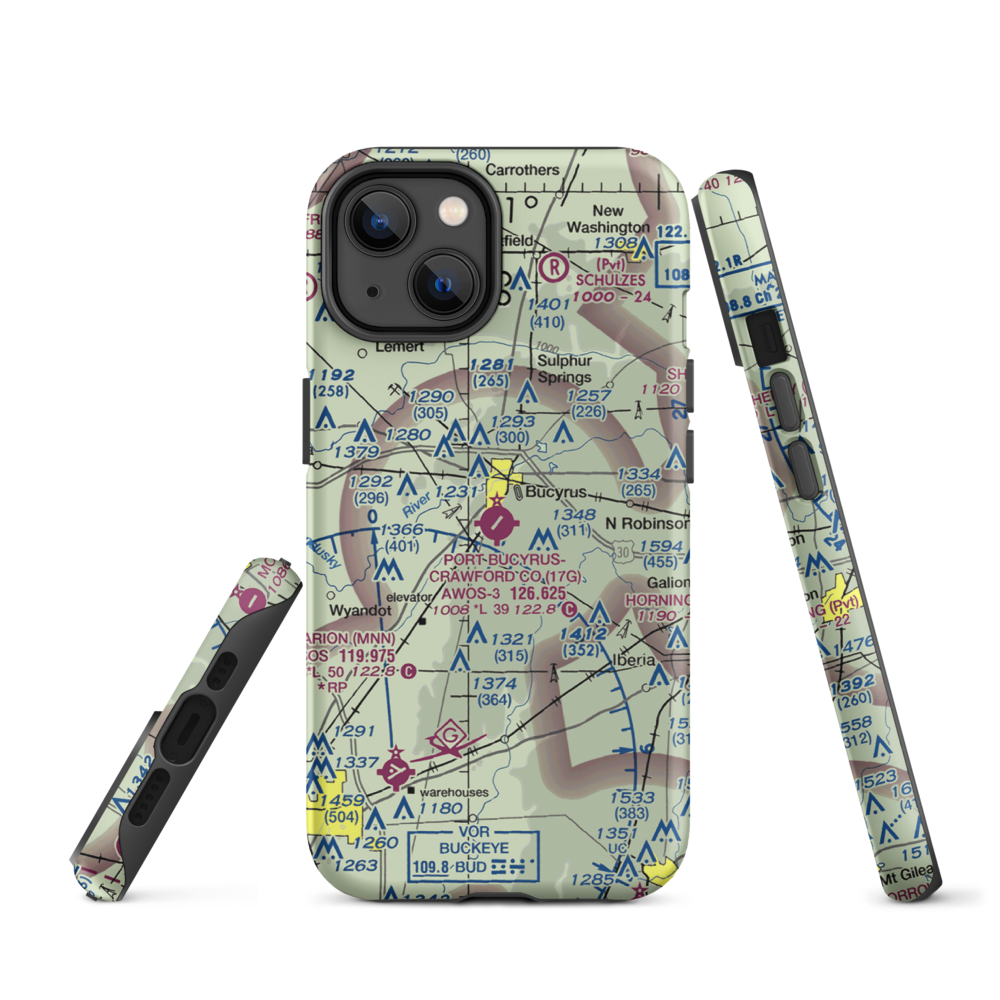 Port-Bucyrus-Crawford County Airport (17G) VFR Sectional  Tough iPhone Case iPhone 14 model shown