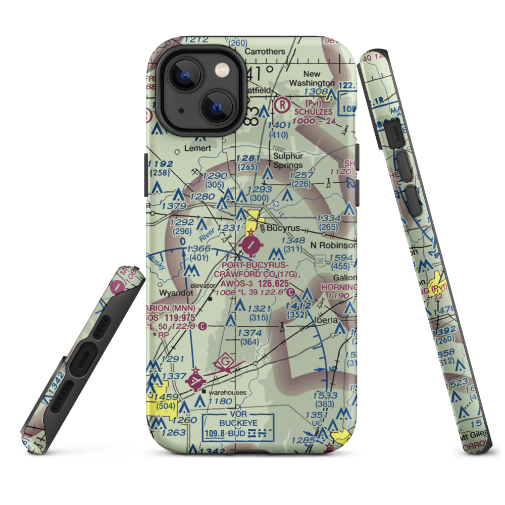Port-Bucyrus-Crawford County Airport (17G) VFR Sectional  Tough iPhone Case iPhone 14 Plus model shown