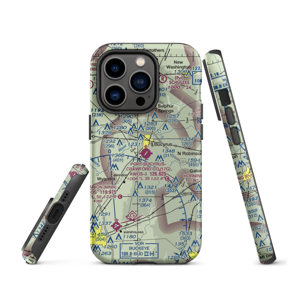 Port-Bucyrus-Crawford County Airport (17G) VFR Sectional  Tough iPhone Case iPhone 14 Pro model shown