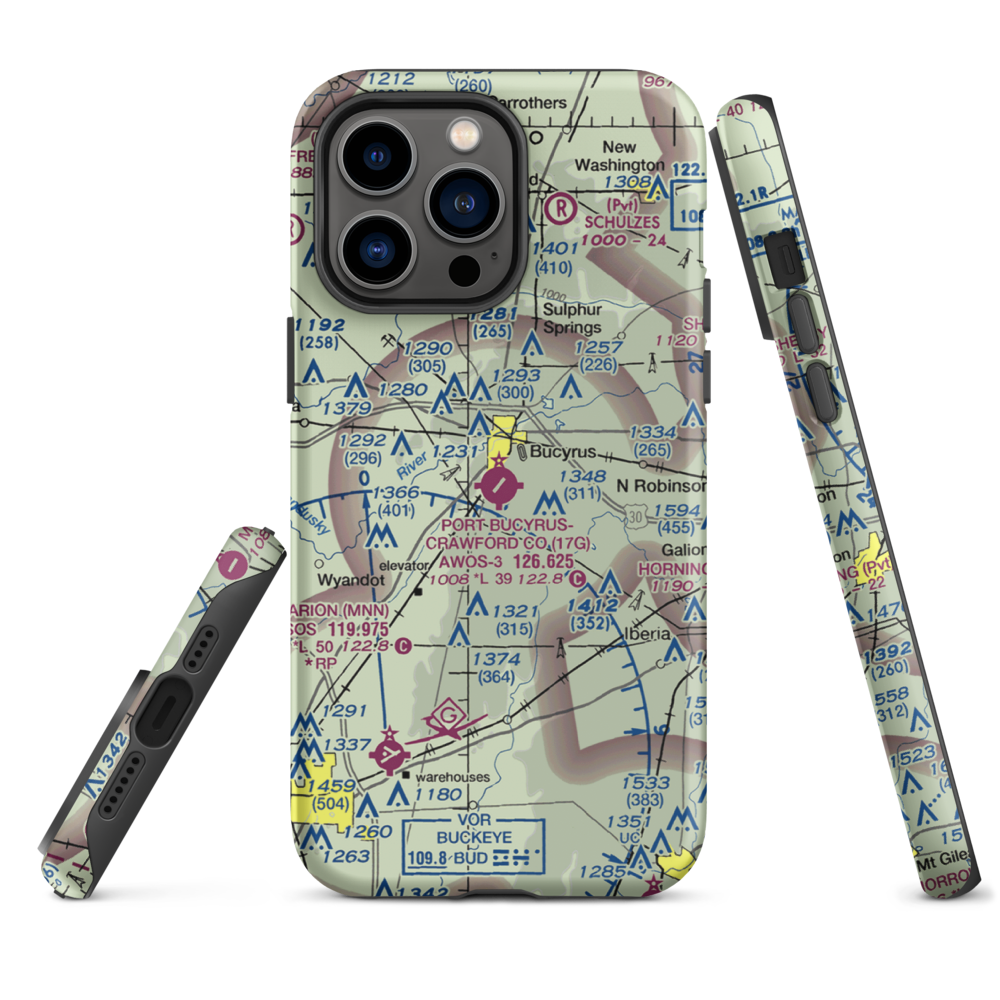 Port-Bucyrus-Crawford County Airport (17G) VFR Sectional  Tough iPhone Case iPhone 14 Pro Max model shown