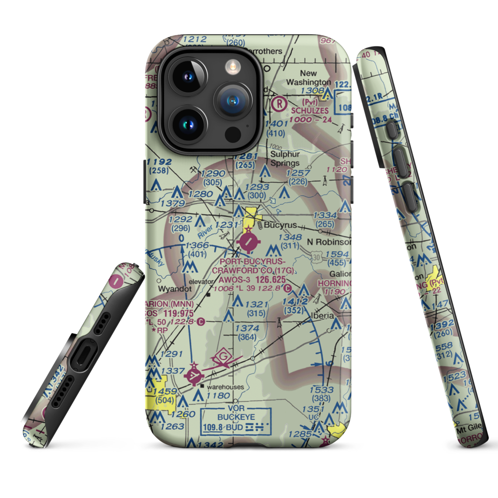 Port-Bucyrus-Crawford County Airport (17G) VFR Sectional  Tough iPhone Case iPhone 15 Pro Max model shown