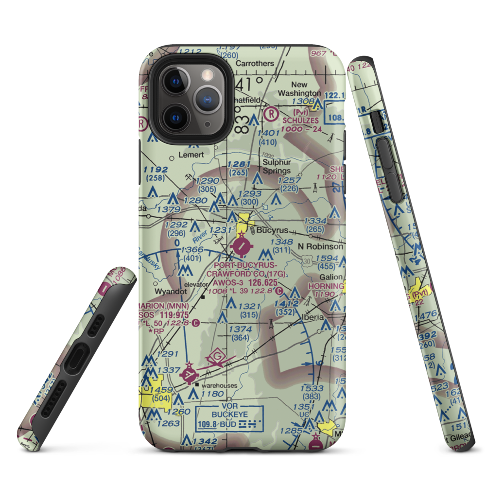 Port-Bucyrus-Crawford County Airport (17G) VFR Sectional  Tough iPhone Case iPhone 11 Pro Max model shown